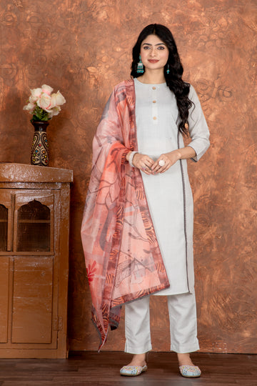 Chanderi Cotton Kurta Set With Dupatta