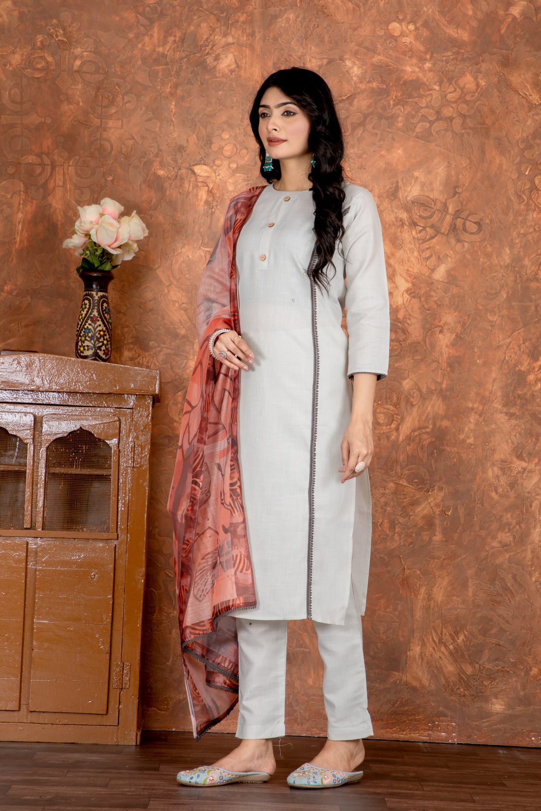 Chanderi Cotton Kurta Set With Dupatta