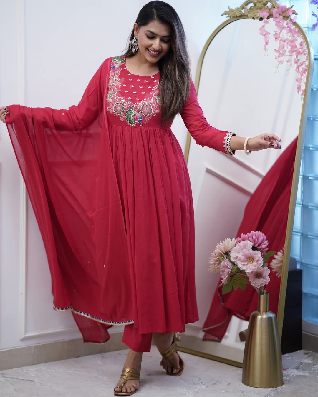 Chinnon Embroidered With Chanderi Cotton Dupatta