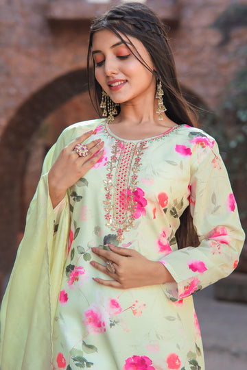 Chanderi Cotton Kurta Set With Dupatta