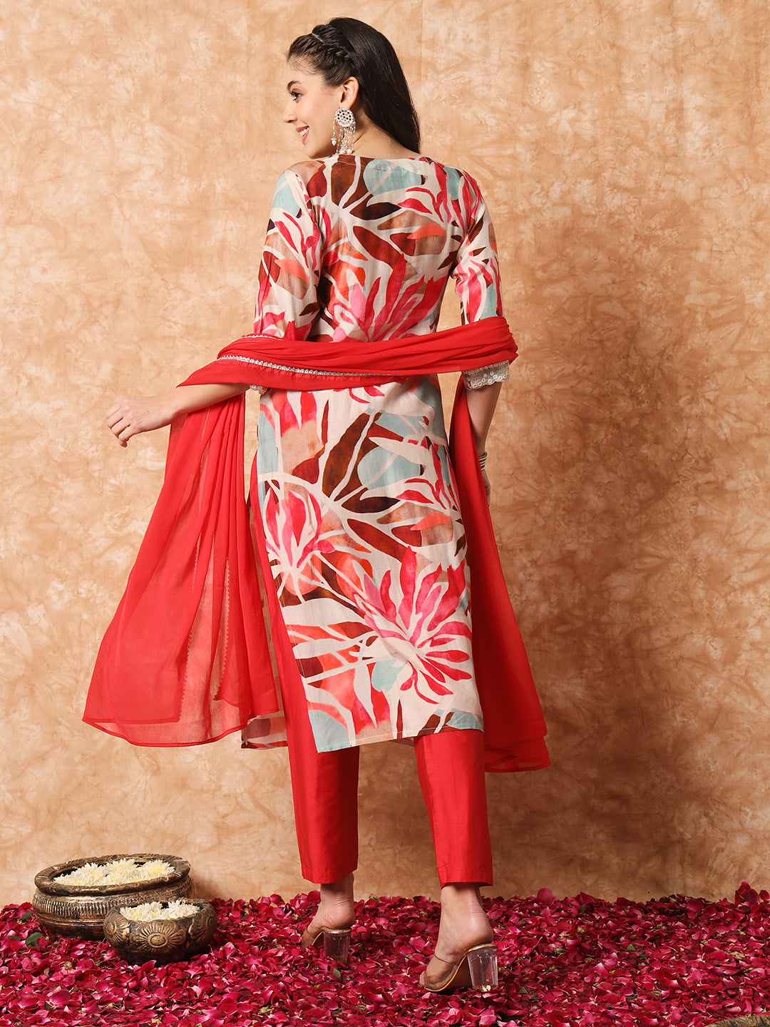 Rayon Printed Kurta Set With Dupatta