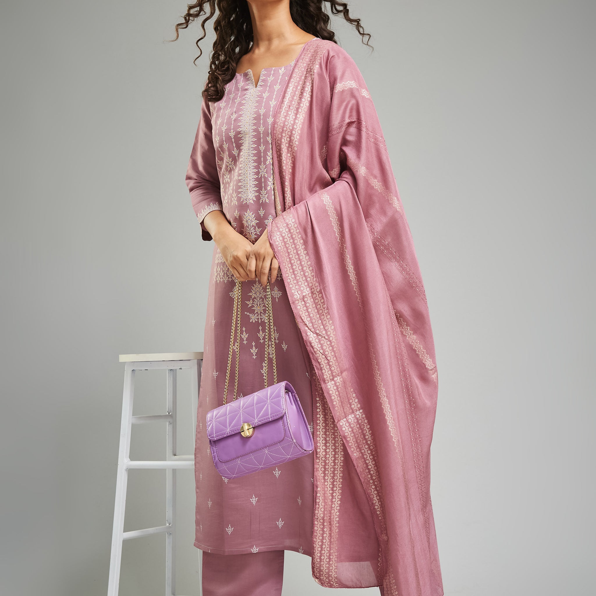Viscose Chanderi Kurta Set With Dupatta
