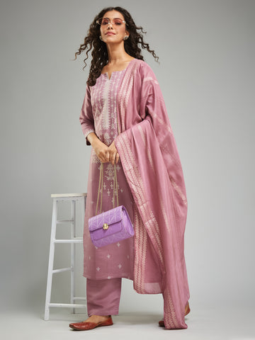 Viscose Chanderi Kurta Set With Dupatta