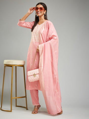 Rayon Khari Printed kurta Set With Jacquard Dupatta