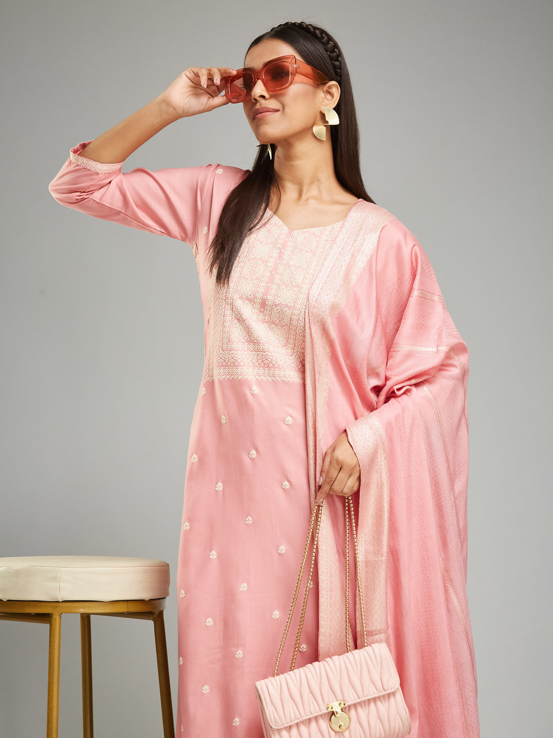 Rayon Khari Printed kurta Set With Jacquard Dupatta