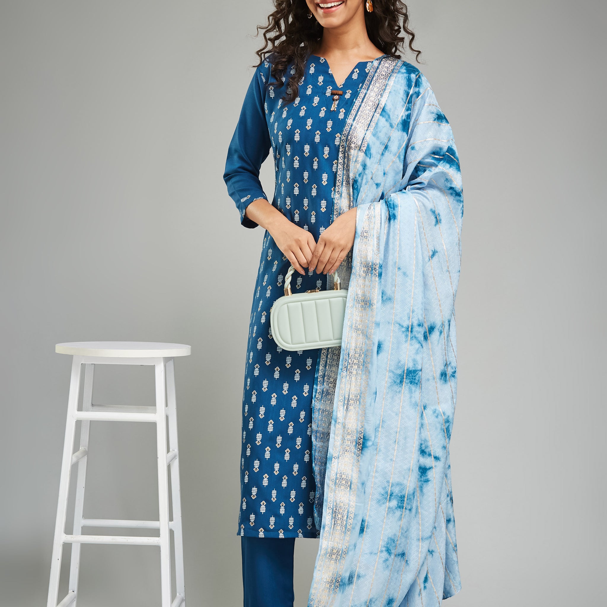 Rayon Khari Printed kurta Set With Viscose Jacquard Dupatta