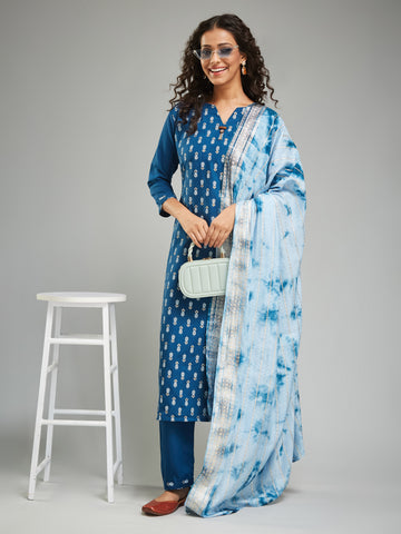 Rayon Khari Printed kurta Set With Viscose Jacquard Dupatta