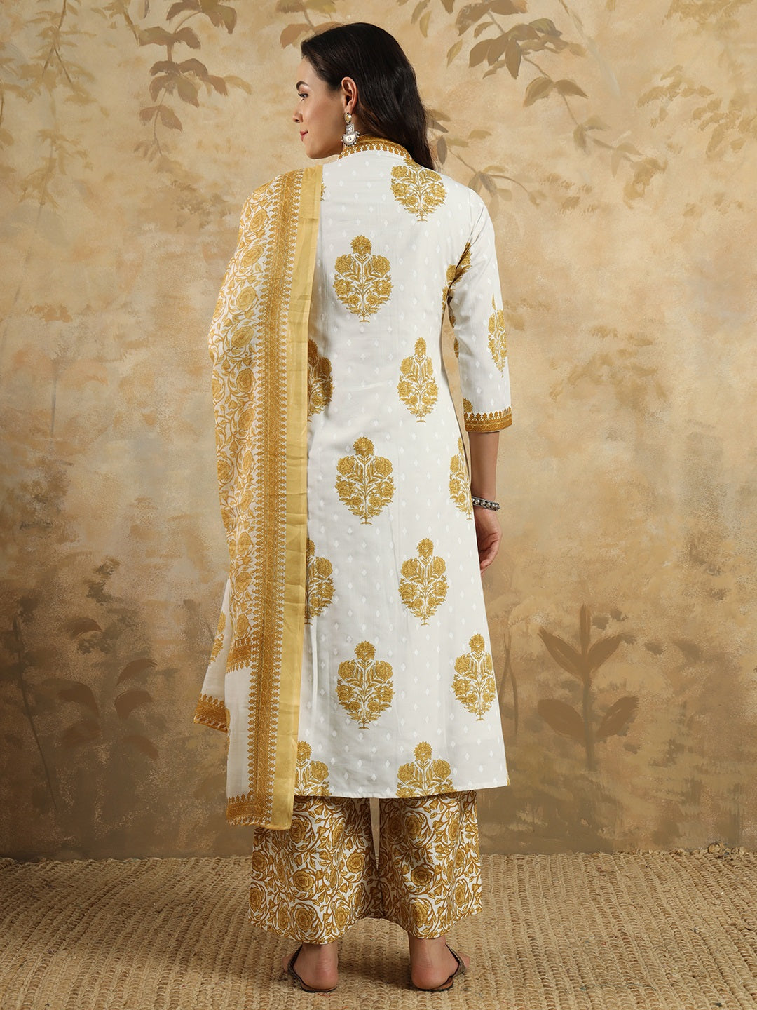 Cotton Blend Printed Kurta Set With Dupatta