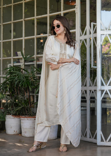 Viscose Chanderi Kurta Set With Jacquard Dupatta