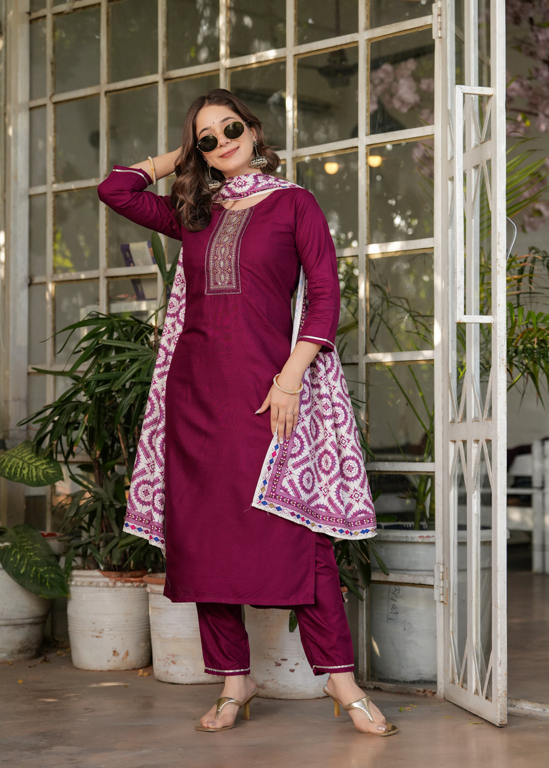 Rayon Embroidared Kurta Set With Muslin Printed Dupatta