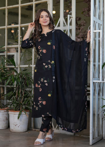 Silk Printed Kurta Set With Nazmeen Dupatta