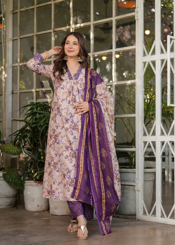 Pure Cotton Printed Kurta Set With Chanderi Cotton Dupatta