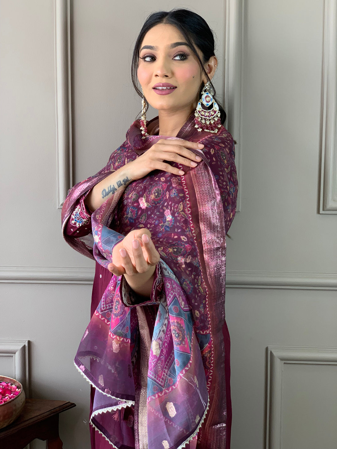 Viscose Chanderi Kurta With Pant And Jacquard Printed Dupatta