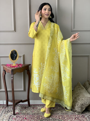 Muslin Printed Kurta Set With Chanderi Cotton Dupatta