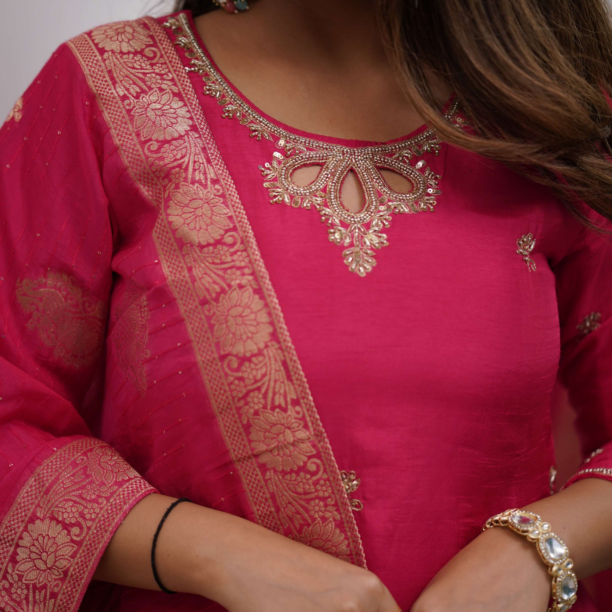 Women Embroidered Chanderi  SILK  kurta set