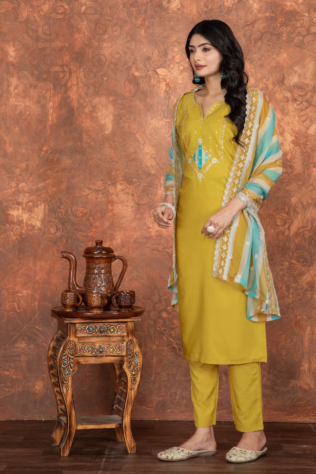Roman Silk Kurta Set with Embroidered Dupatta