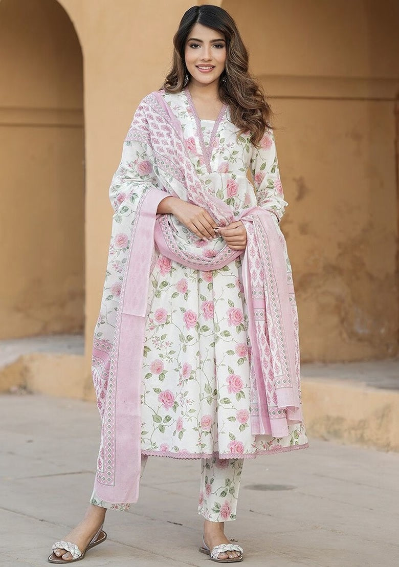 Cotton Printed Kurta Set With Chanderi Cotton Dupatta