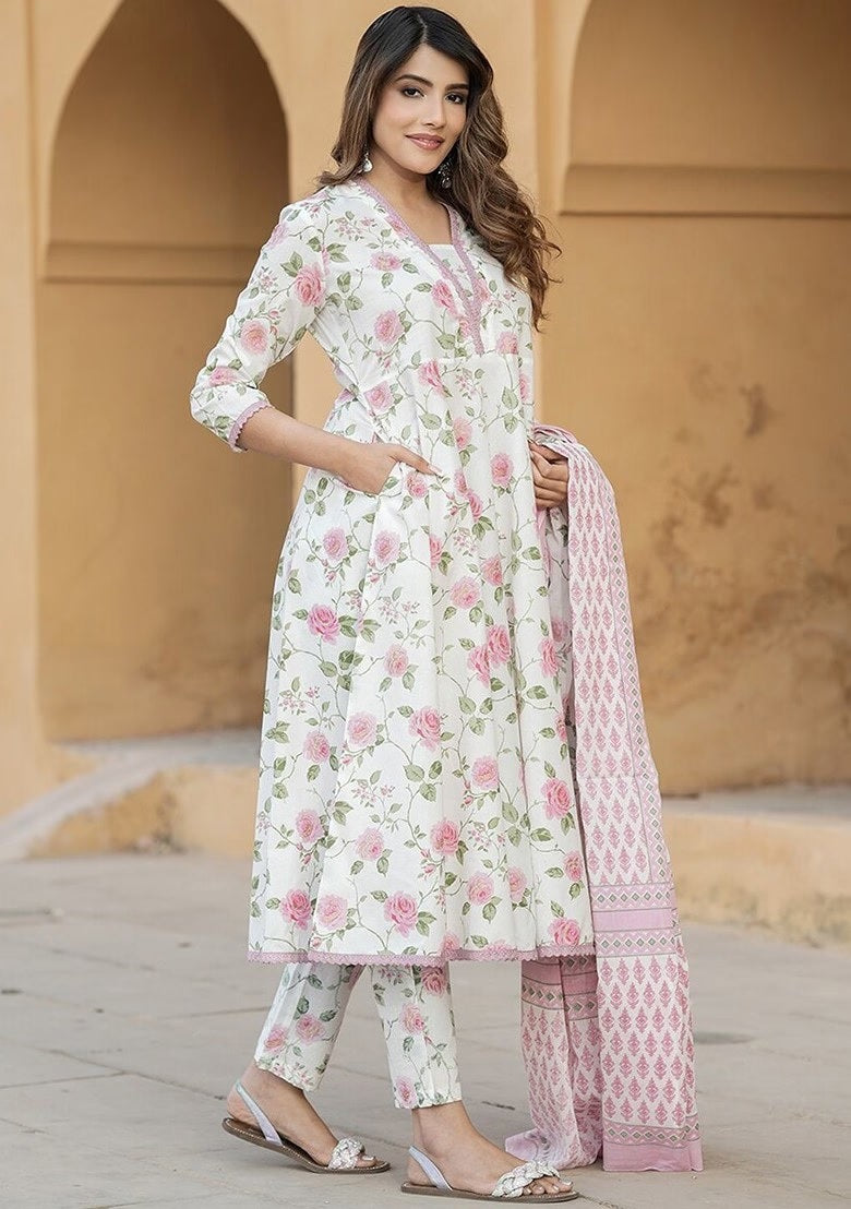 Cotton Printed Kurta Set With Chanderi Cotton Dupatta