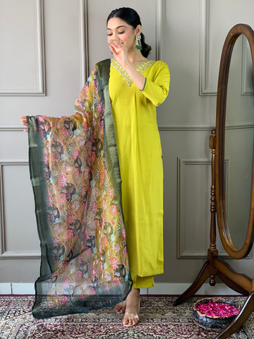 Viscose Chanderi Kurta Set With Dupatta