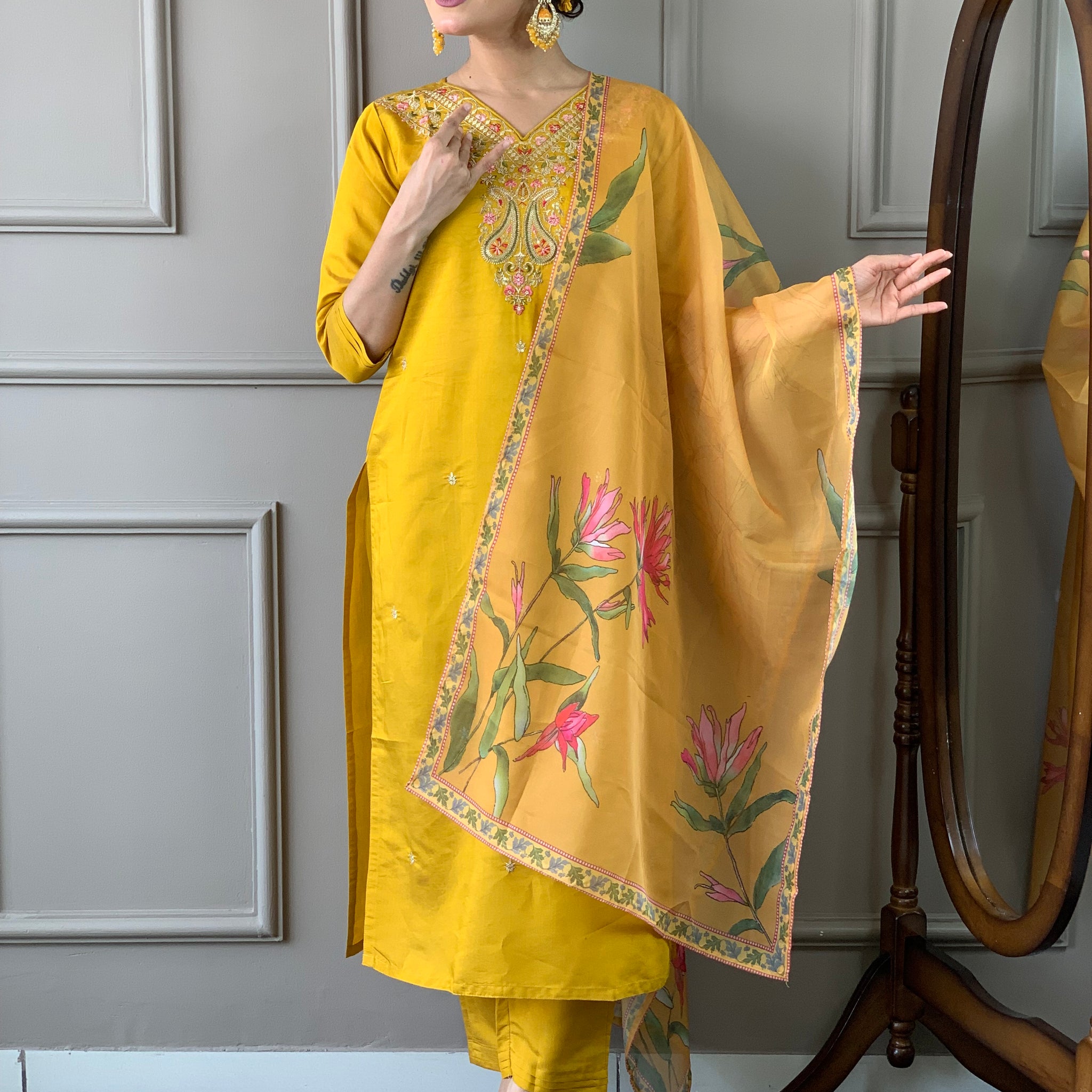 Viscose Chanderi Kurta Set With Dupatta