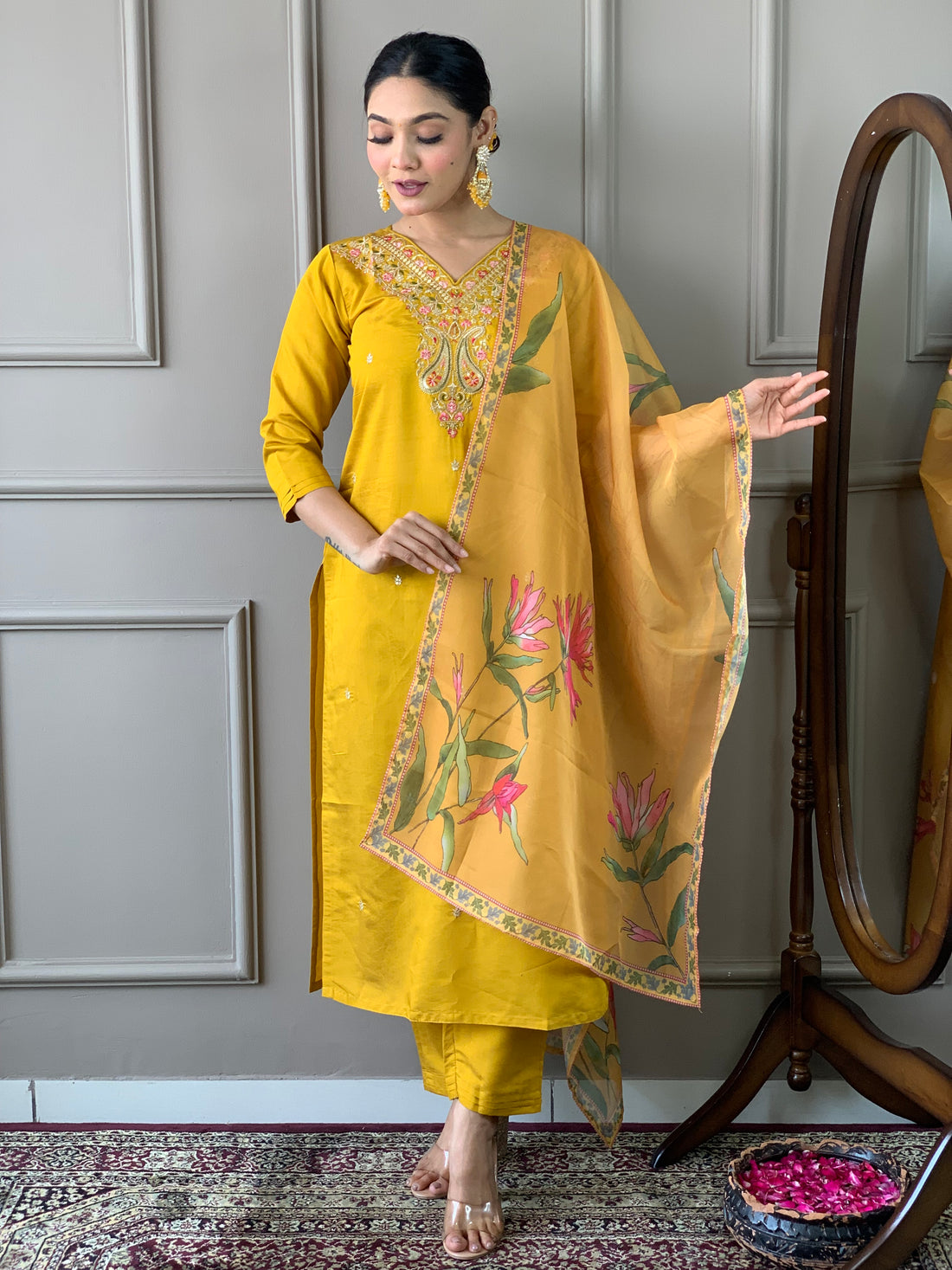 Viscose Chanderi Kurta Set With Dupatta