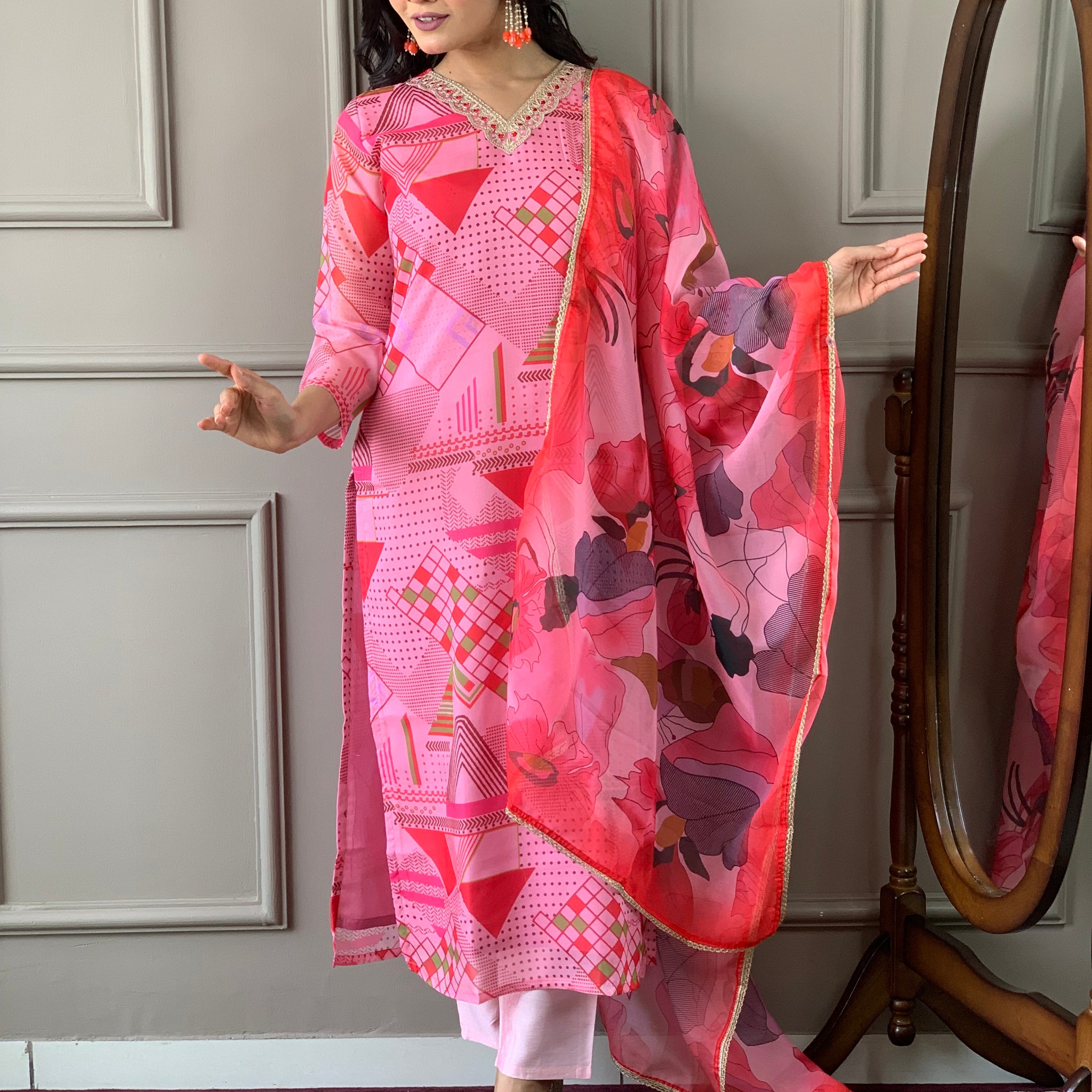 Viscose Chanderi Kurta Set With Dupatta