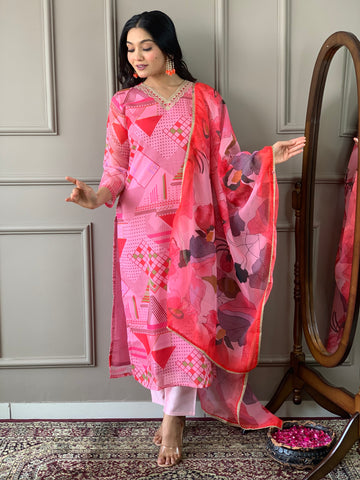 Viscose Chanderi Kurta Set With Dupatta