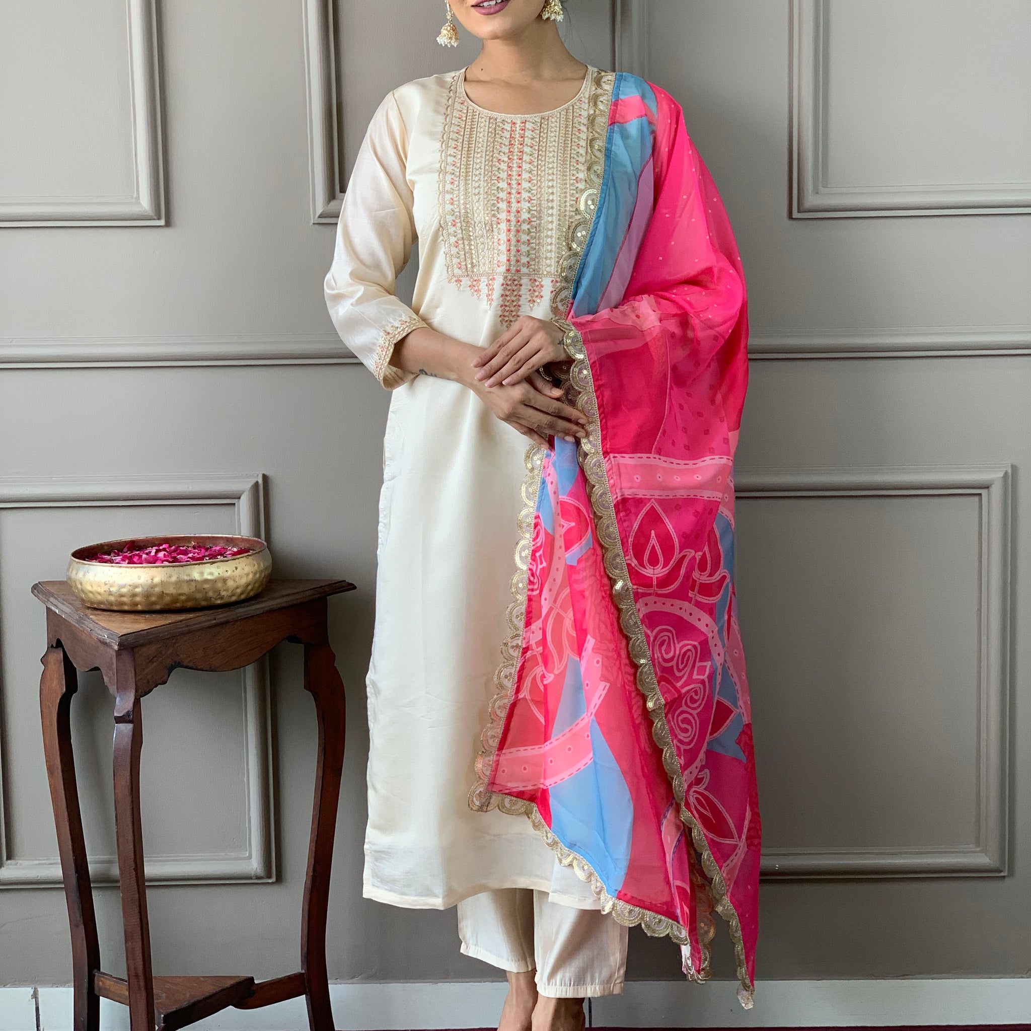 Viscose Chanderi Kurta Set With Dupatta