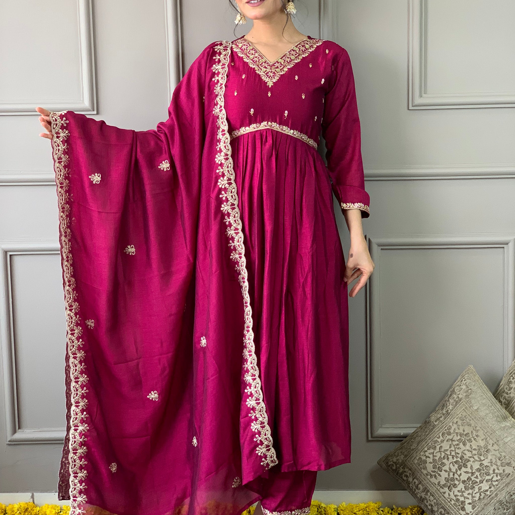 Vichitra  Kurta Set With Dupatta