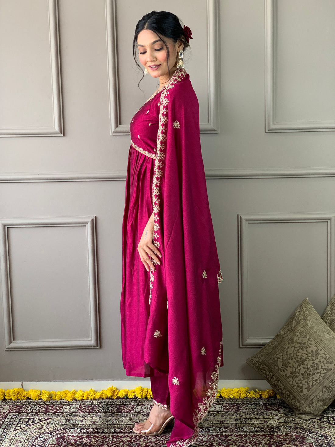 Vichitra  Kurta Set With Dupatta