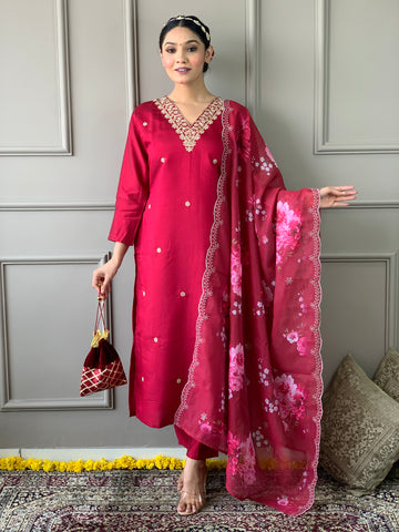 Viscose Chanderi Kurta Set With Dupatta