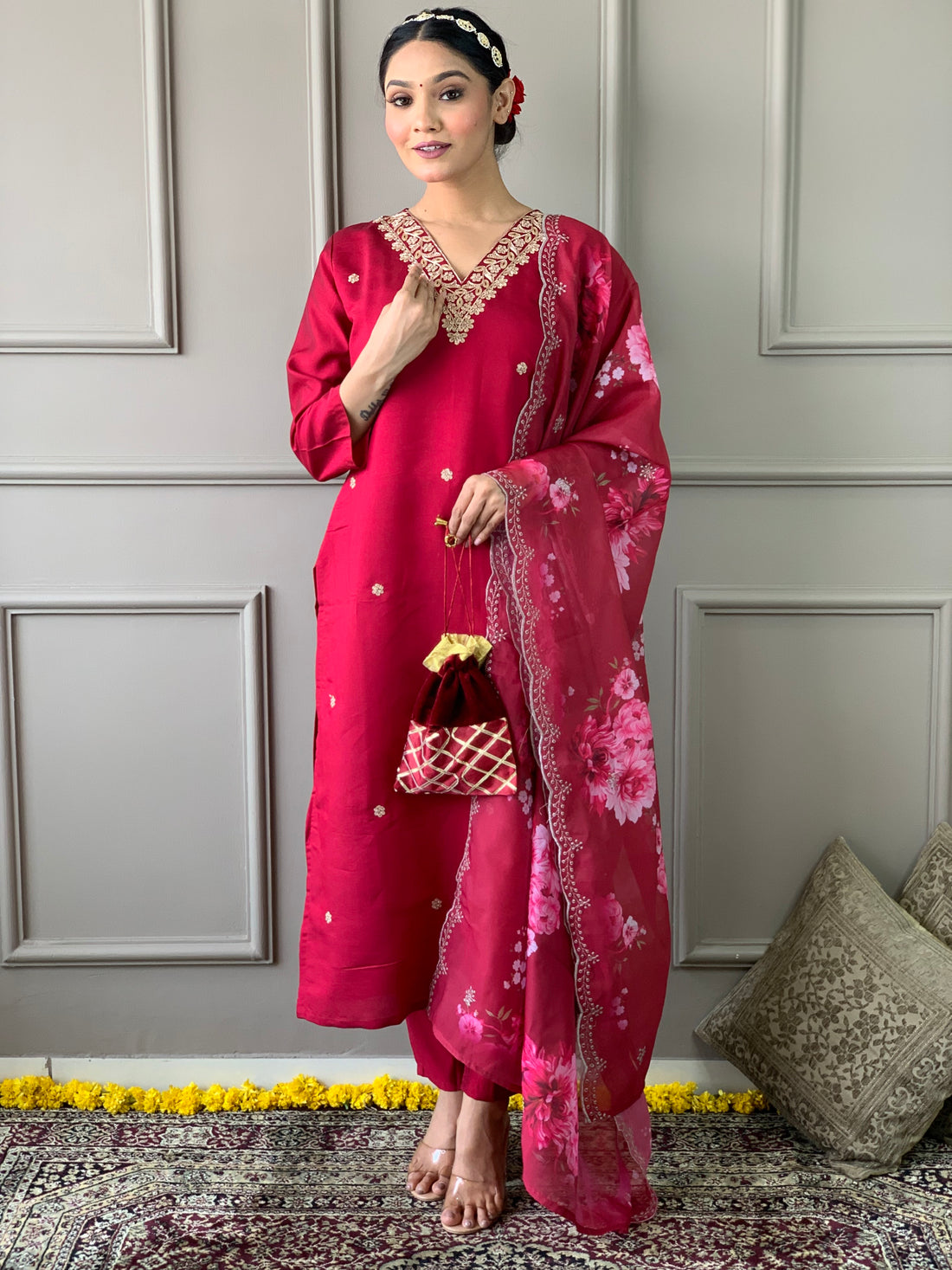 Viscose Chanderi Kurta Set With Dupatta