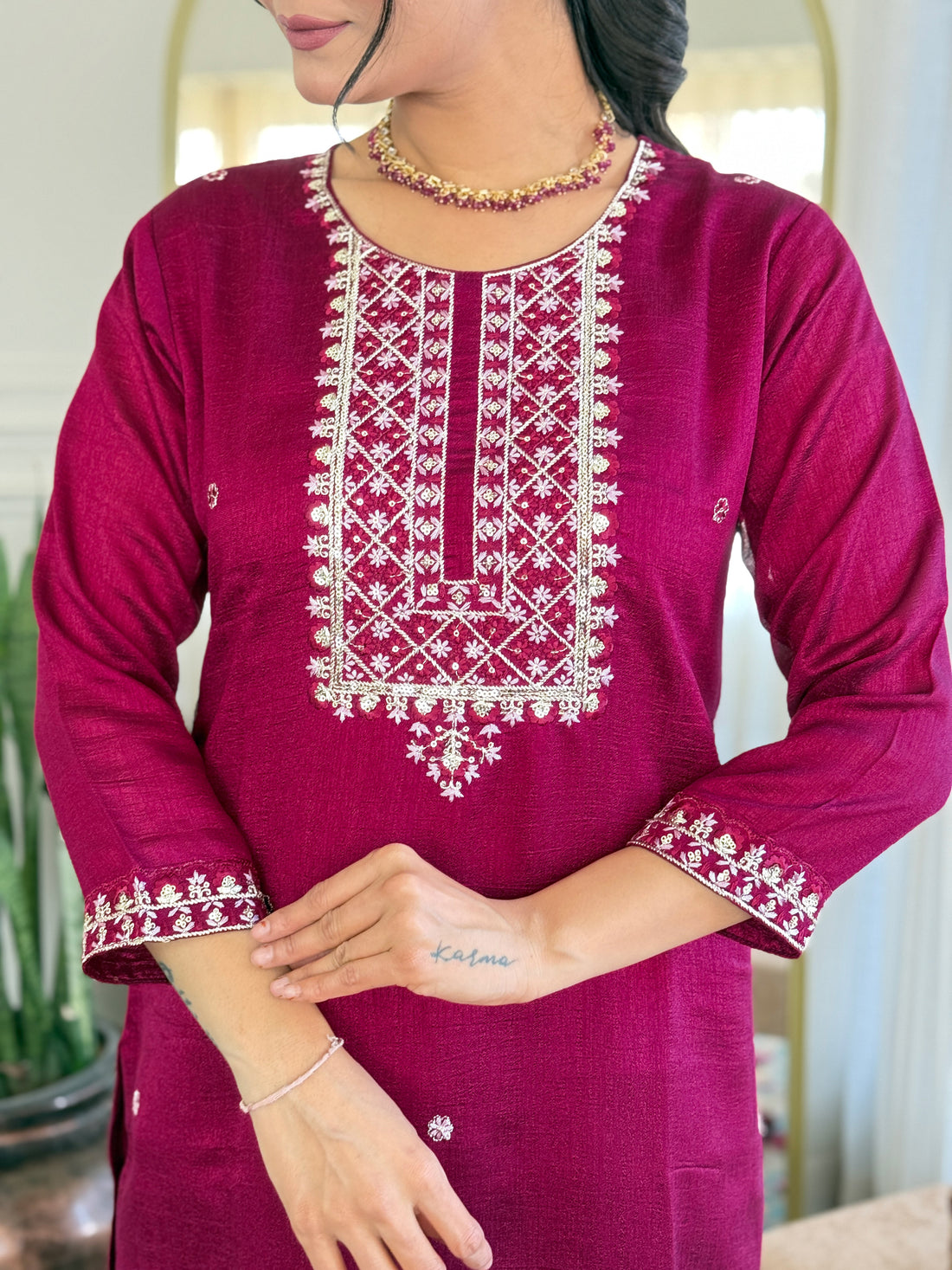 Gulaabi Bahaar Embroidery Kurta Set with Dupatta