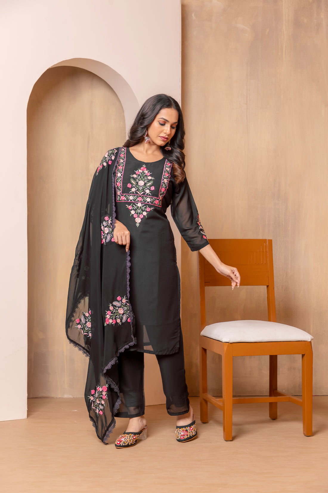 Heavy Faux Georgette Embroidery Work Kurta Set With Dupatta