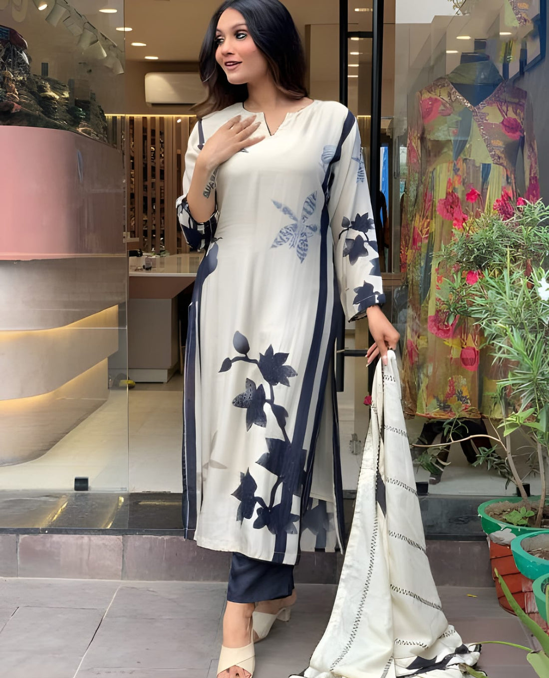 Reyon Kurta Set With Dupatta