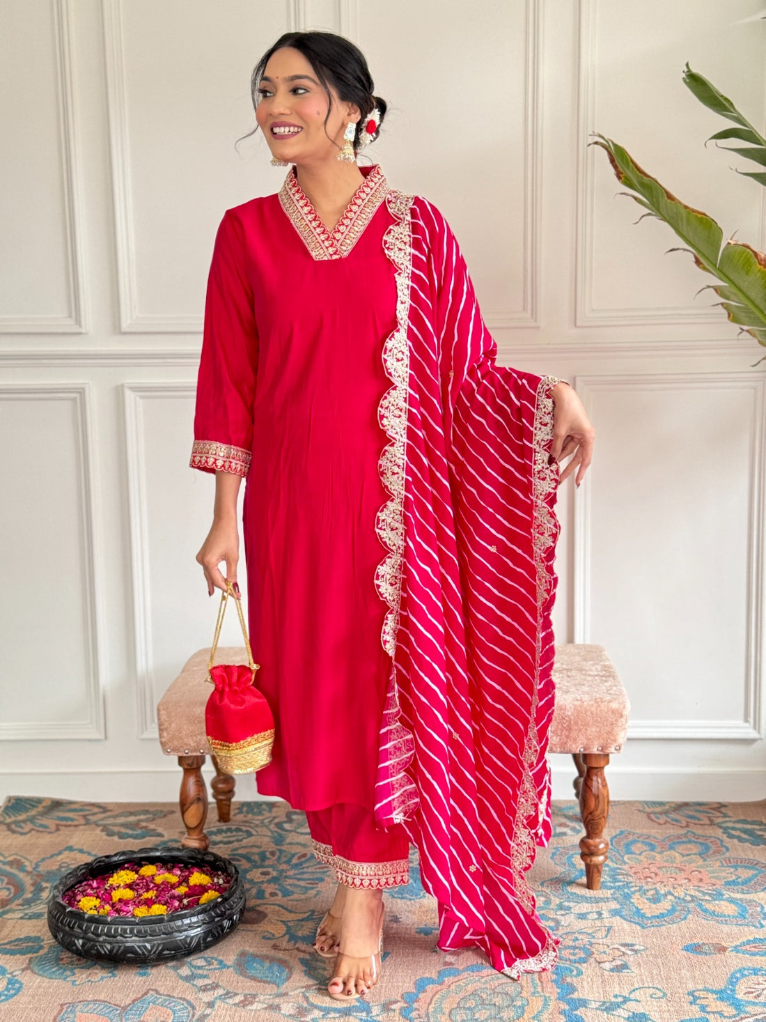 Viscose Chanderi Kurta Set With Dupatta