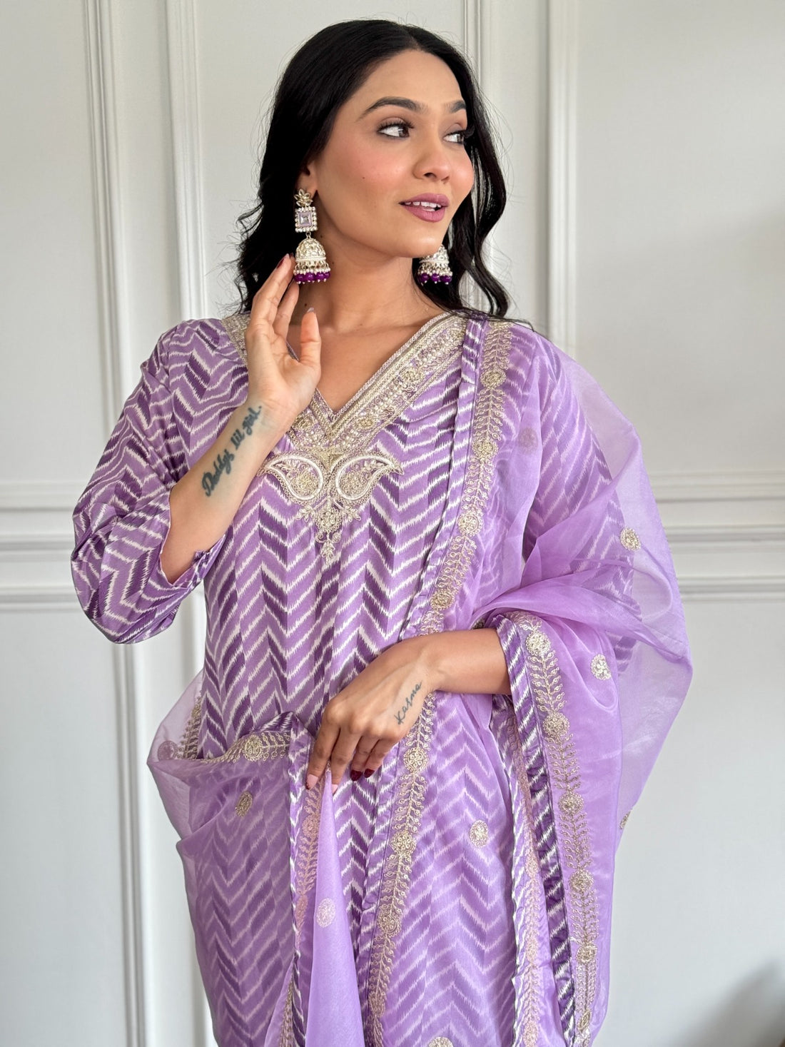 French Creap Kurta Set With Dupatta