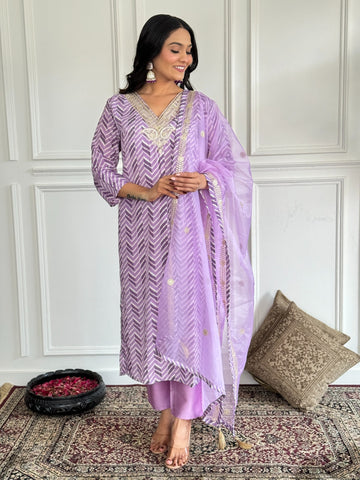 French Creap Kurta Set With Dupatta