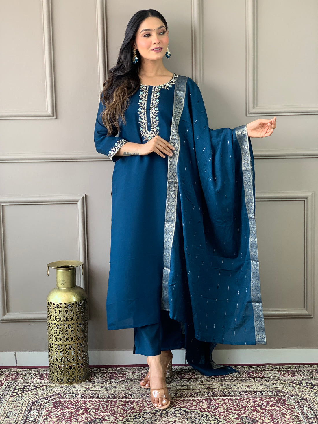 Viscose Chanderi Kurta Set With Dupatta