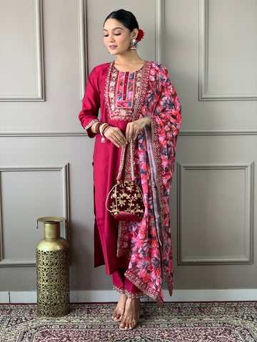 Viscose Chanderi Kurta Set With Dupatta