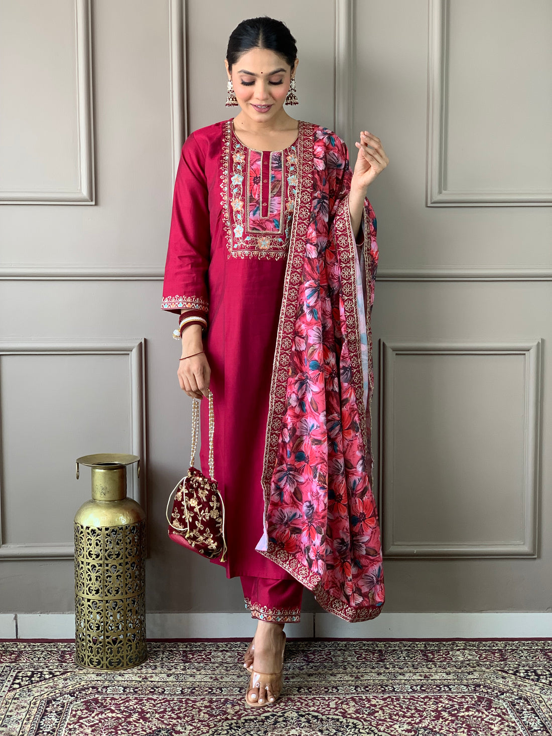 Viscose Chanderi Kurta Set With Dupatta