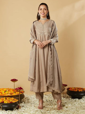 Vichitra Silk Kurta Set with Dupatta
