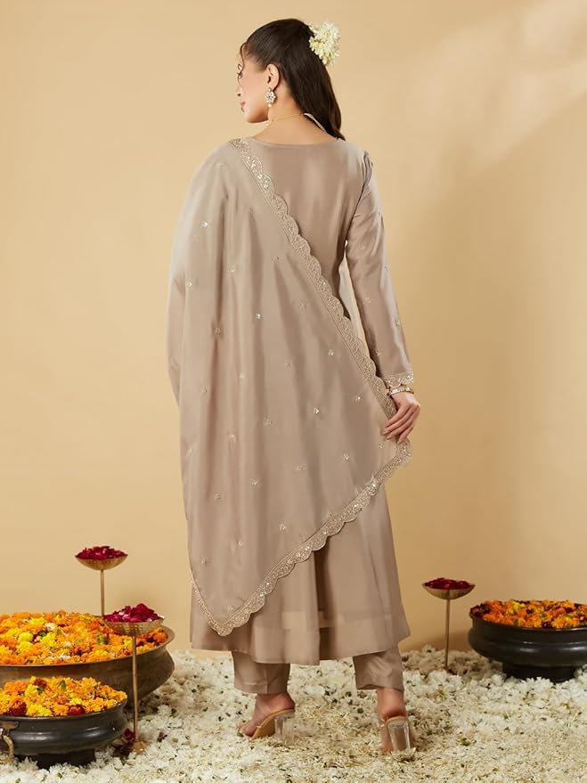Vichitra Silk Kurta Set with Dupatta